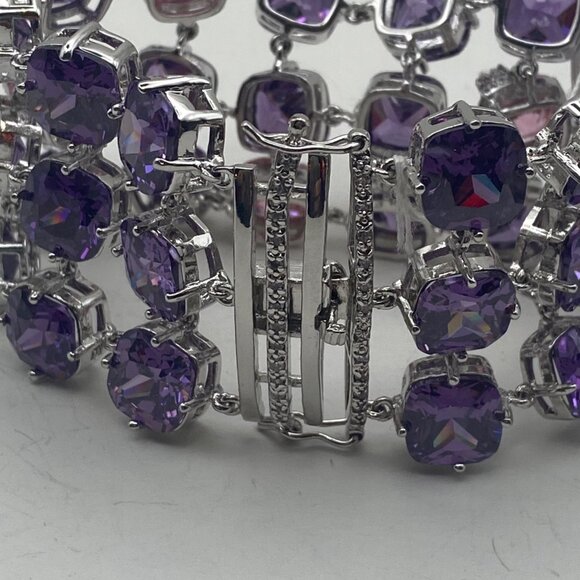 Park Lane Baby Pink Lavender Bracelet 7" Wide 3 Row Silver Tone NWB Bridal Prom - Picture 11 of 15